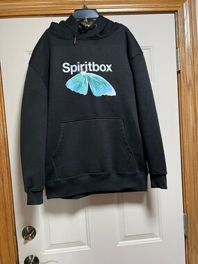 Spirit Black Crewneck Hoodie with Blue Moth Graphic